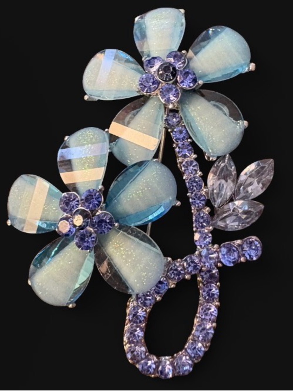 🦖 5 for $20 Sky Blue Floral Crystal Brooch - Women's Jewelry - Picture 3 of 4